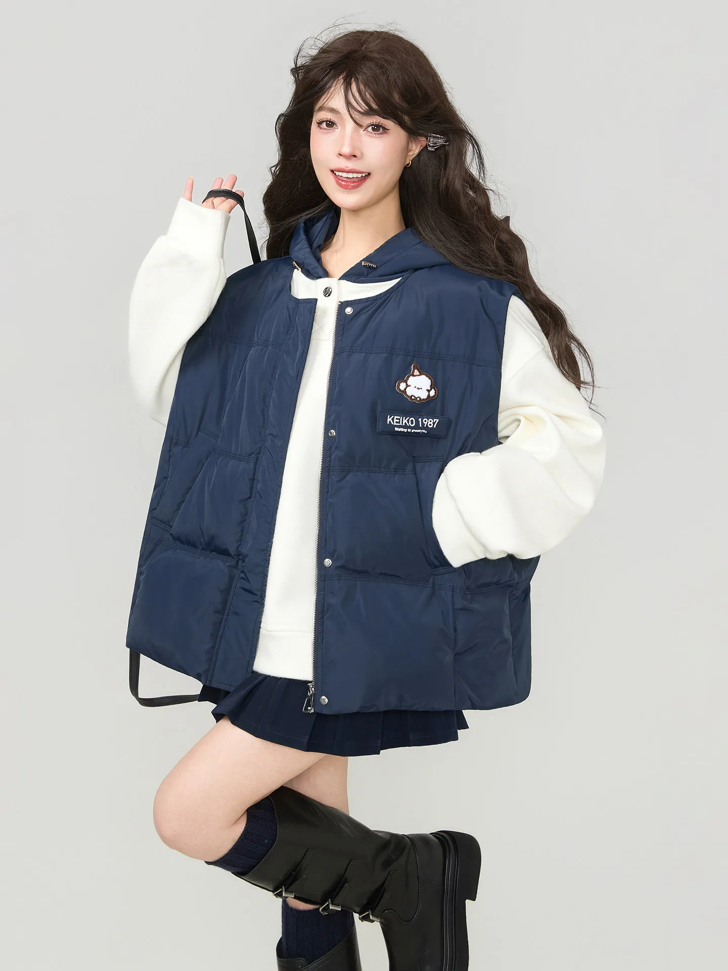 

KEIKO Lightweight Warm Cotton Vest Women's Winter Korean Sle Age-Defng Outerwear round Ne Svel Jaet Vest