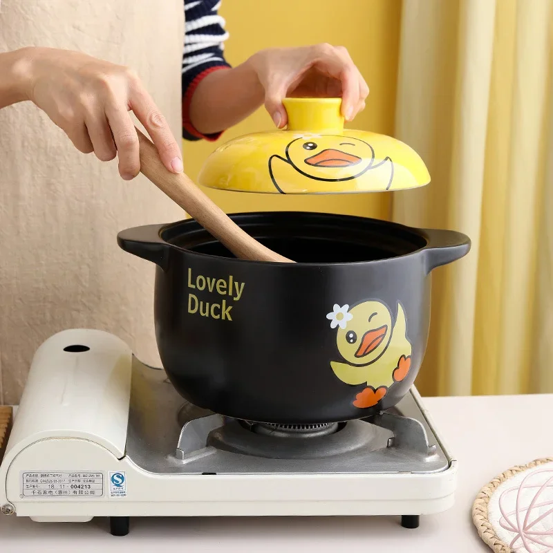 Korean Cartoon Yellow Duck Ceramic Casserole Clay Saucepan Open Flame Cooker Cookware Cooking Pot Soup Stew Pan Kitchen Supplies