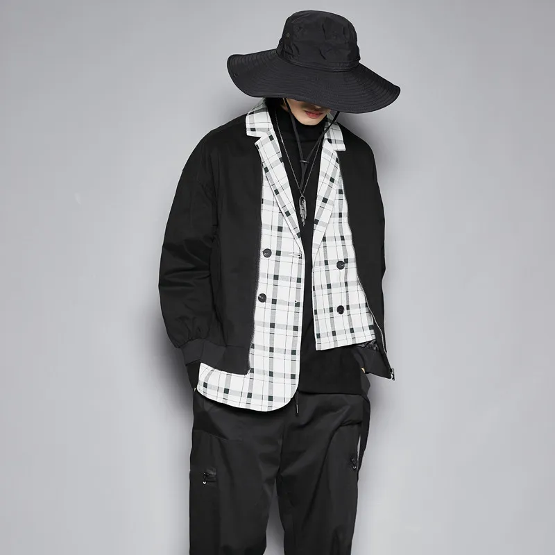 Menswear British Plaid Pattern Stitching Autumn and Winter Leisure Handsome Japanese Zipper Thin Jacket Men Autumn Coat