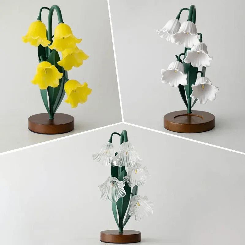 for Tulip Lily of the Valley Desk Lamp Romantic Bedside Night Light Warm Atmosphere Flower Bedroom Decor