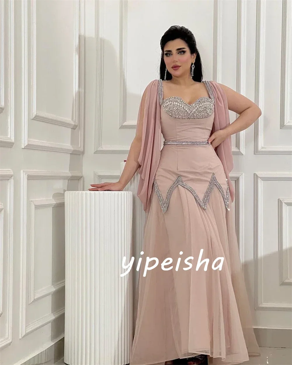 Customized Evening Jersey Sequined Beading Ruched Engagement A-line Sweetheart Bespoke Occasion Gown Long Dresses Pers