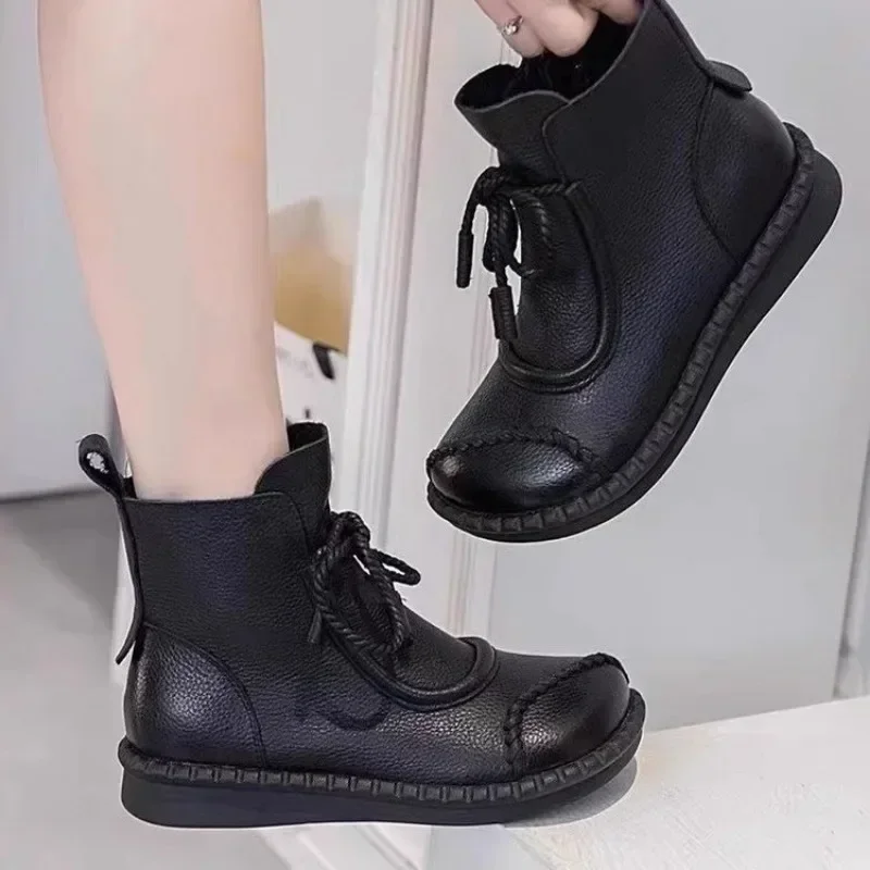 Shoes for Women 2023 Fashion Cross-tied Women\'s Boots Daily Boots Women Hot Sale Round Toe Comfortable Flat Shoes Ankle Boots