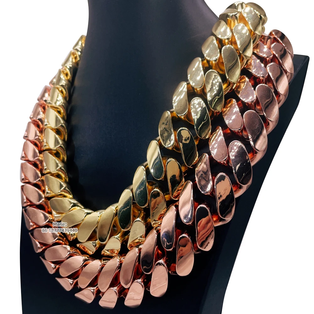 luxury necklace 30mm width brass big gold chain custom big necklace 30mm cuban link chain