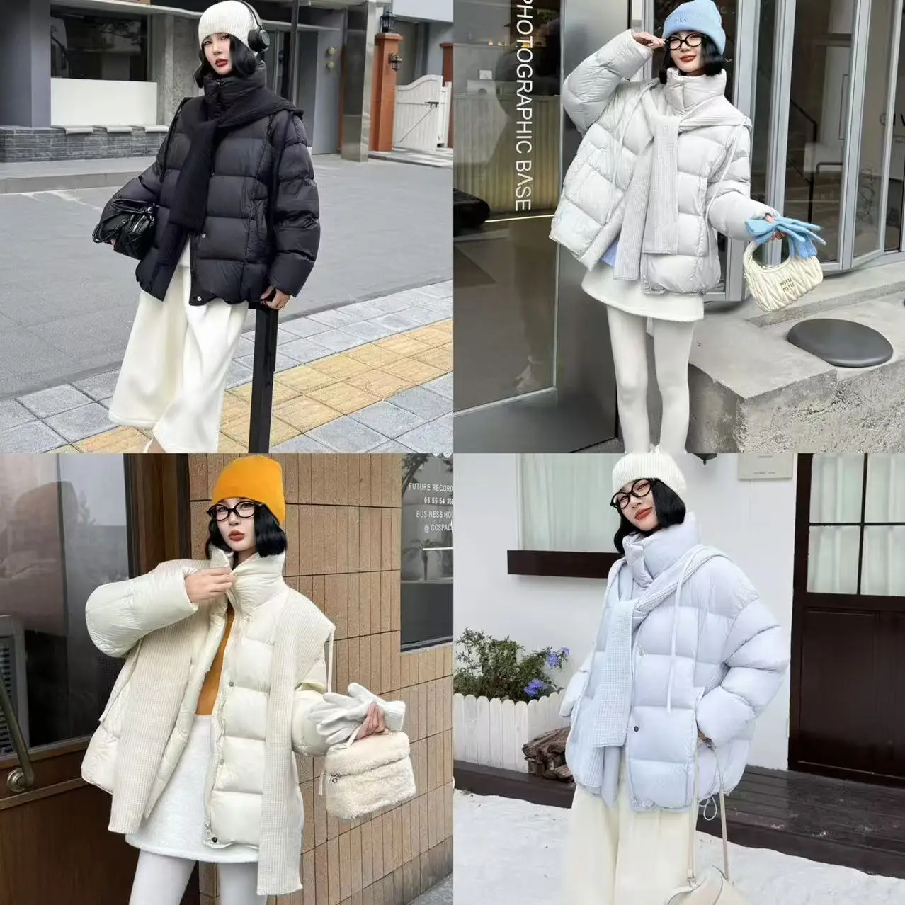 

XF5009 Autumn/Winter 25 New Women's Down Jacket Korean Edition Versatile Knitted Scarf Hat Warm White Duck Down Short Coat