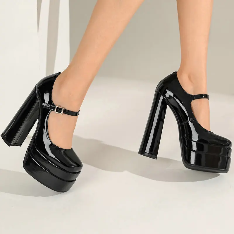 

Cow Split Leather Square Toe Wedding Shoes For Women Bride Sexy Block High Heels Lady Pumps Big Size 34-43 Platform Mary Janes