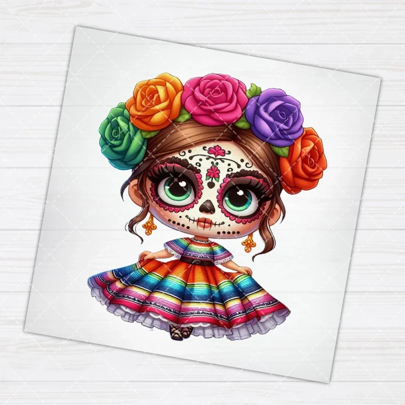 

Cute Mexico Gril Heat Transfer Stickers Iron On Clothes Bags DTF Vinyl Thermal Appliques Washable DIY Patches