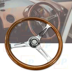 JDM 15-inch universal wooden steering wheel classic retro modification with horn buttons