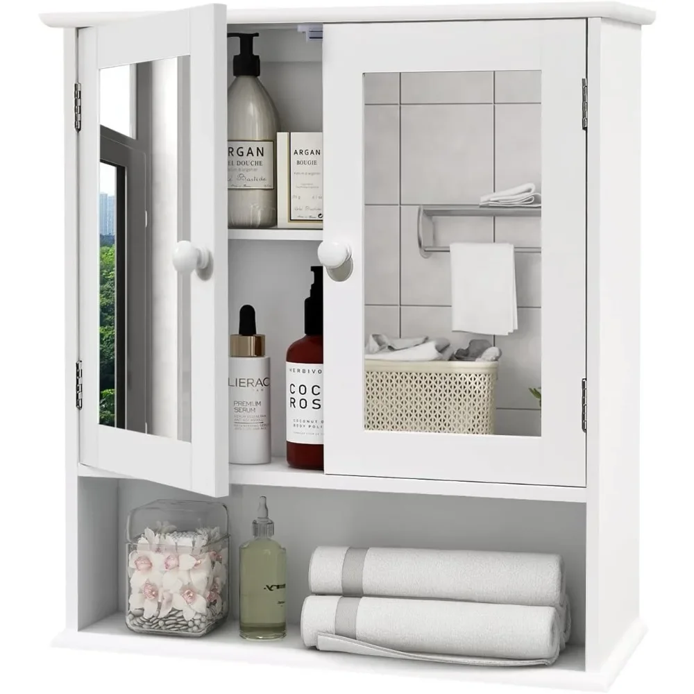 

Medicine Cabinet, Medicine Cabinets for Bathroom with Mirror 2 Doors 3 Open Shelf, Bathroom Cabinet Wall