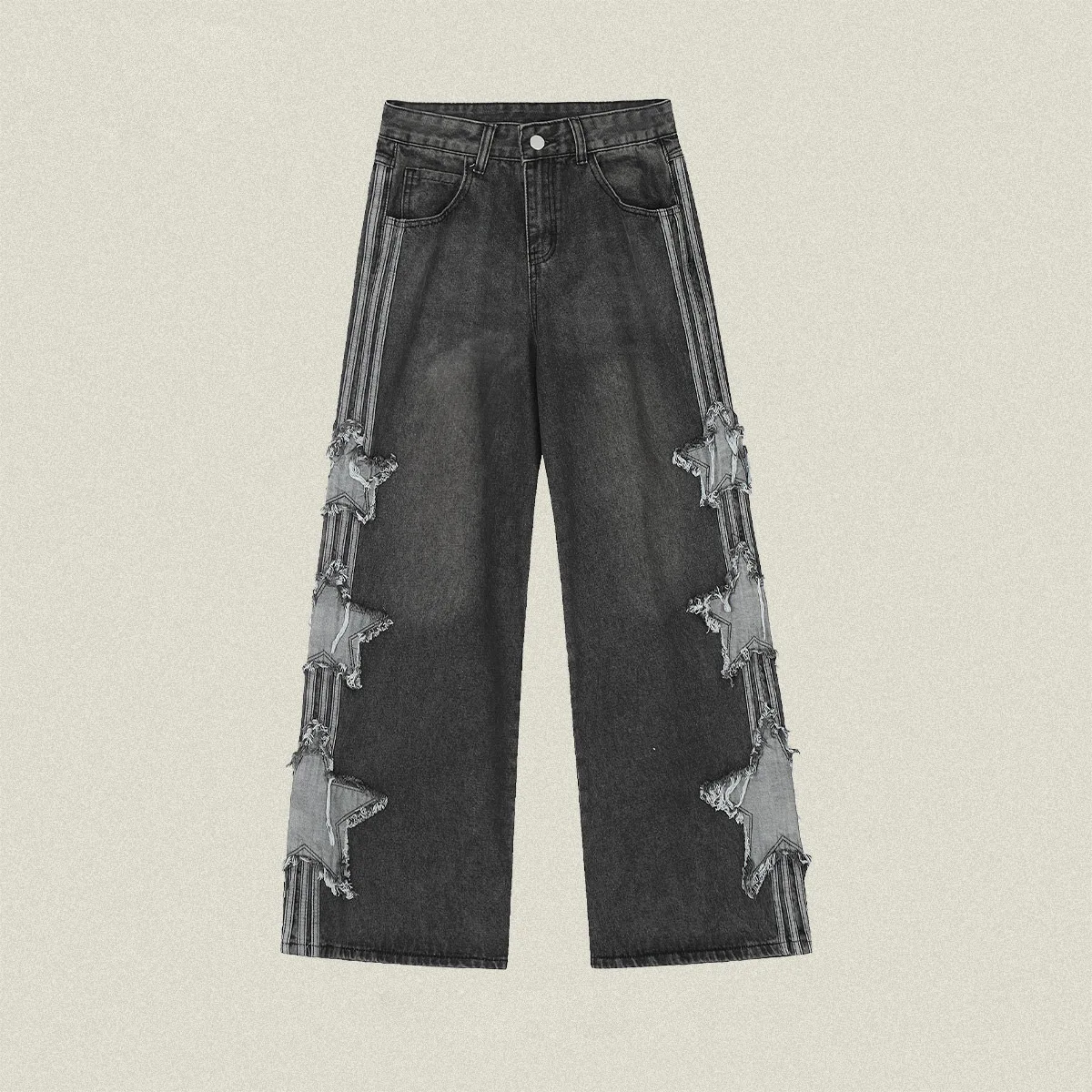 American High Street Star Patch Jeans Men's Summer New Loose Straight Draped Fashion Brand Wide-leg Floor Trousers Men Jeans