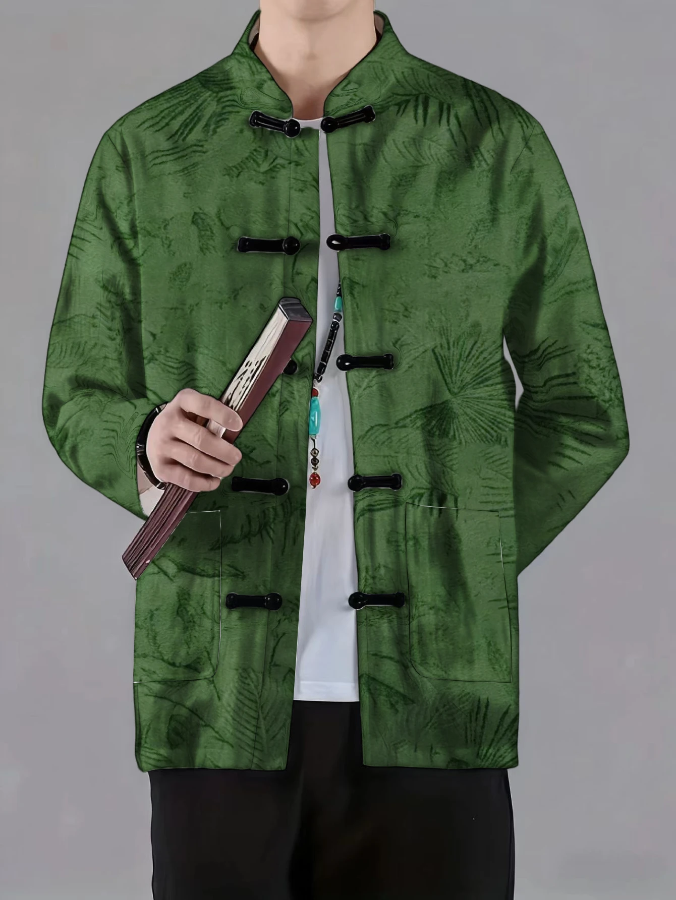 Men Men Mandarin Collar Frog Button Jacket Marble Palm Check Floral Art Print Traditional Outerwear - Aliexpress Deal