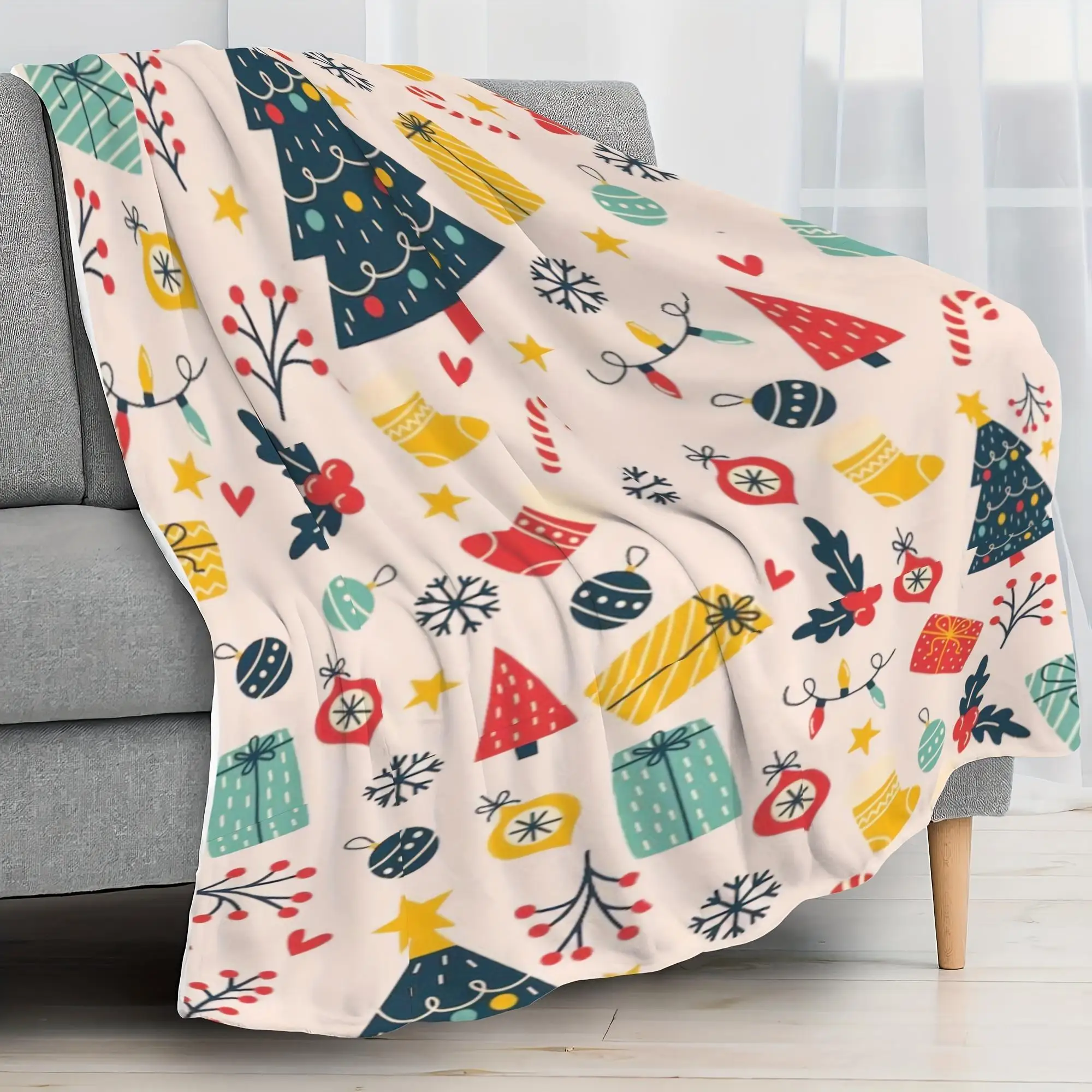 60*80 polegadas dos desenhos animados feriado árvore de natal impresso cobertor de cama, amigos cobertor de presente de natal, cobertor macio e quente das quatro estações