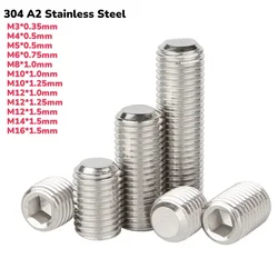 Fine Thread Grub Screw M3 M4 M5 M6 M8 M10 M12 M14 M16 304 A2 Stainless Steel Flat Point Set Screw End Grub Headless Bolt DIN913