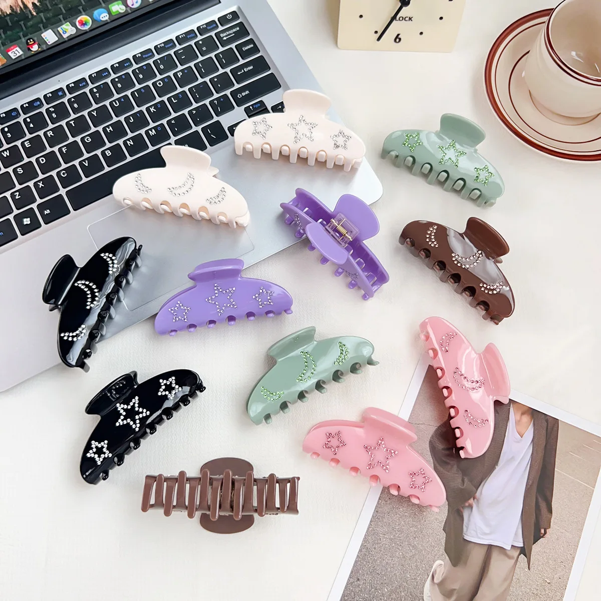New style high-end elegant diamond-set acetic acid hairpin grab clip moon versatile shark clip hair accessories