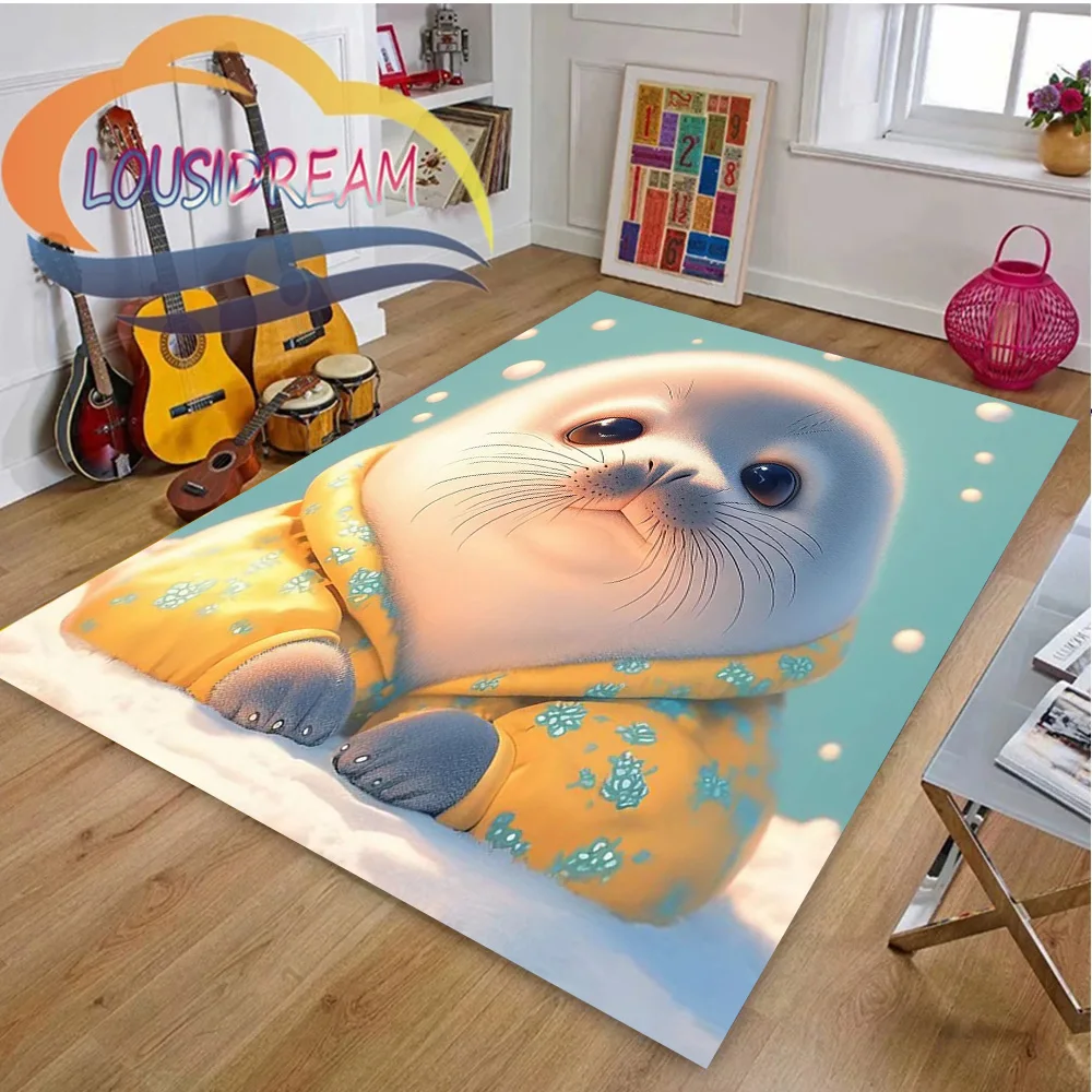 cartoon anime cute seal carpet large area rug for home bedroom playing room entrance living room kid bedroom decor floor gift