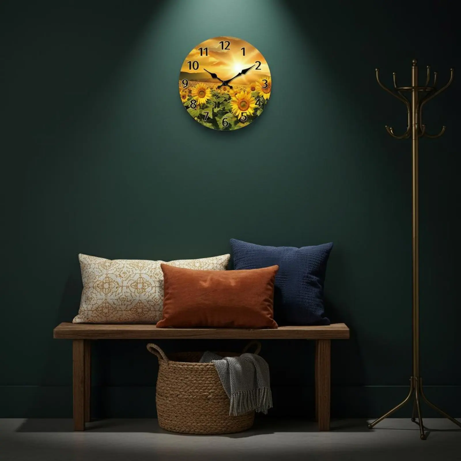 Floral Wall Clock Battery Operated Farmhouse Design Clock Silent Movement Large Numerals for Kitchen, Office