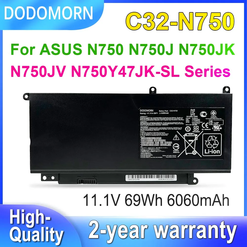 

DODOMORN C32-N750 Battery For ASUS N750 N750J N750JK N750JV N750Y47JK-SL N750Y47JV-SL Series 11.1V 69Wh In Stock 100% Tested