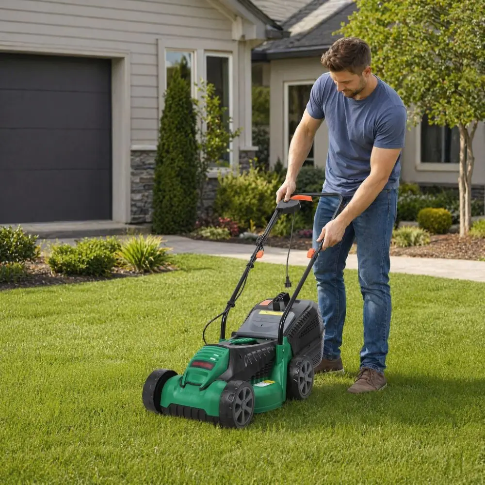 1600w Hand-Pushed Electric Lawn Mower Push-Style Powerful Electric Self-Propelled Lawn Mower Foldable Adjustable