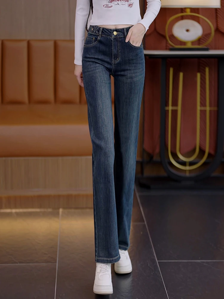 

High Waist Straight Leg Denim Jeans Women's Spring Autumn Loose Slim Wide Leg Pants Casual Comfortable Cotton Blend