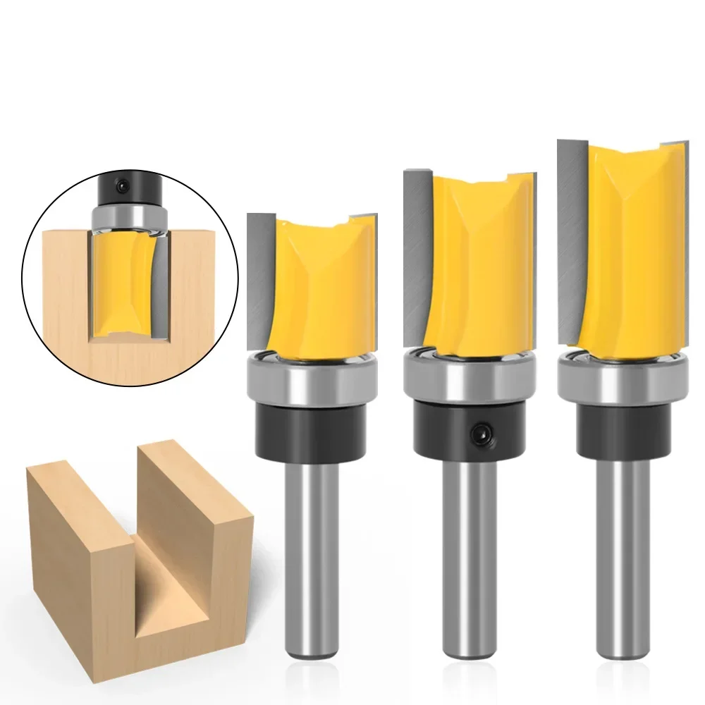 1PC 8MM Shank Milling Cutter Wood Carving Template Trim Hinge Mortising Router Bit Straight End Mill Trimmer Cleaning Flush Trim