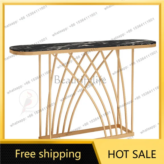 LS Nordic light luxury entrance table stainless steel living room decoration marble entrance golden entrance cabinet