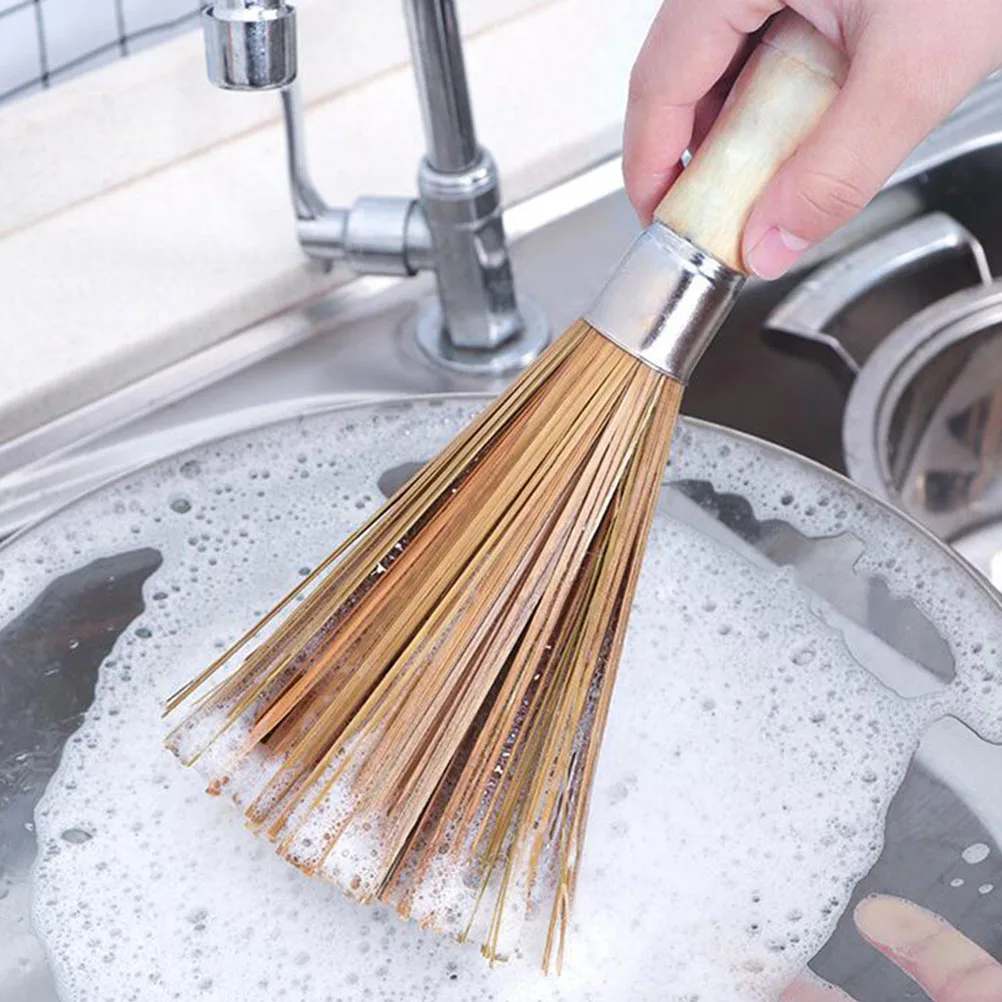 

4 pcs Wash Brush Bamboo Silk Wood H Kitchen Cleaning Long H led Brush Tools Long H led Non Scratch Bristles Pan