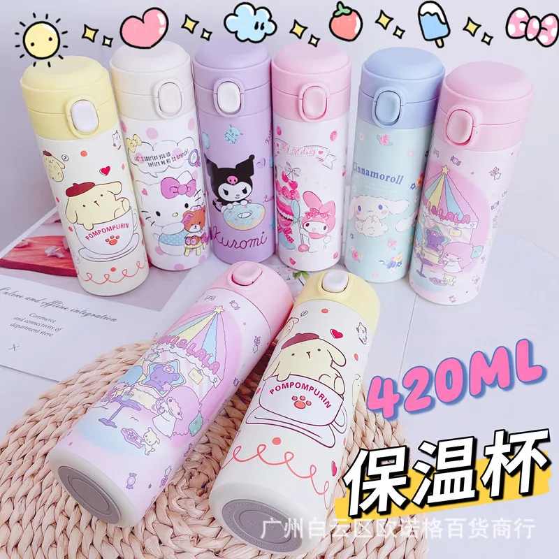 

Cute Sanrio Thermos Cup Hello Kitty Cinnamoroll Kuromi Water Cup Proable 304 Stainless Steel Bounce Cup Student School Supplies