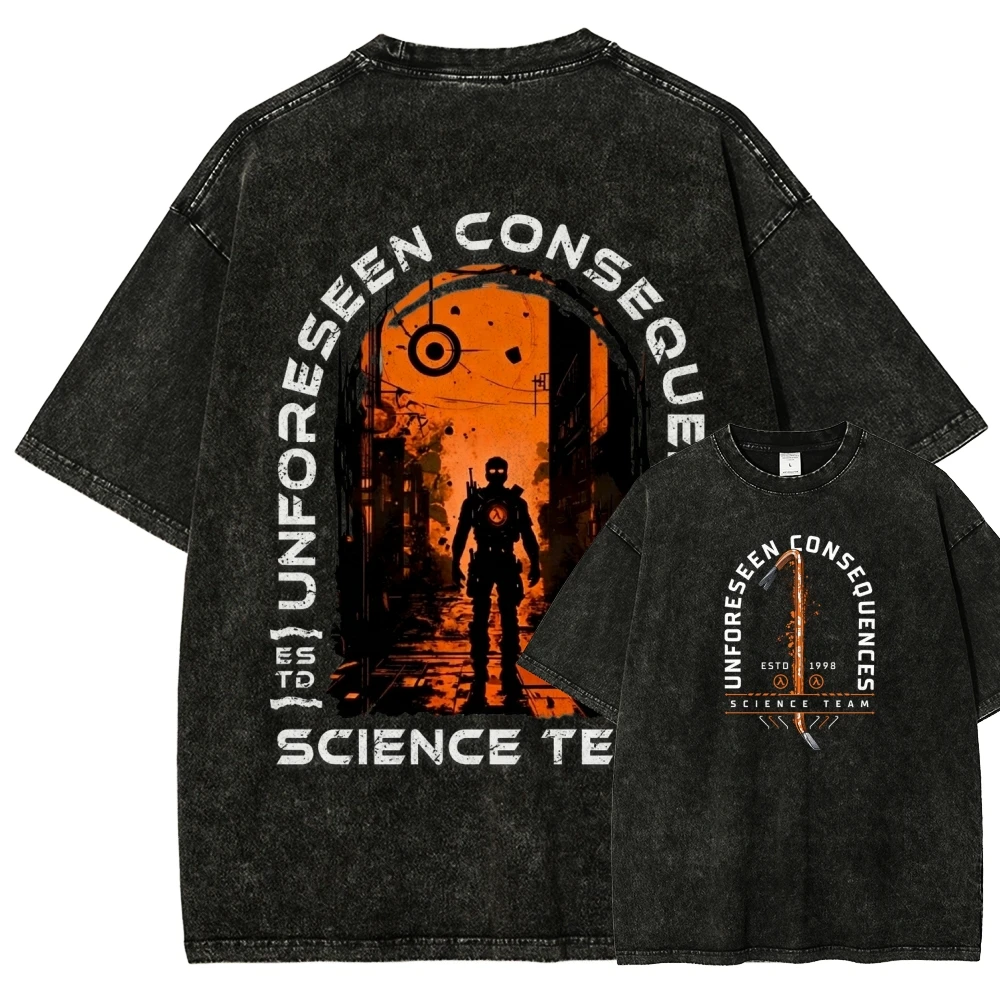 Half Life Hot Product New Model Washed T-shirt Personality Clothes Retro Fashion Streetwear Trendy Couples High Quality Soft Tee