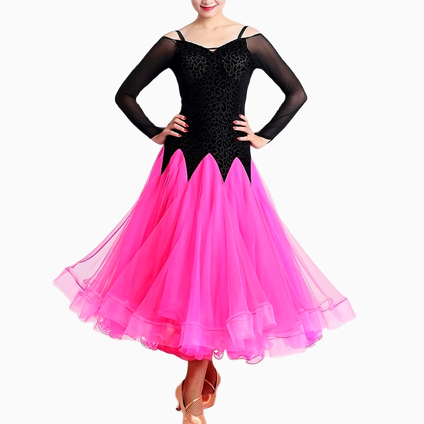 

Comtrast Color Off Shoulder Ballroom Dance Competition Dresses Waltz Dance Costumes Standard Dance Dress Ball Gown Prom Dress