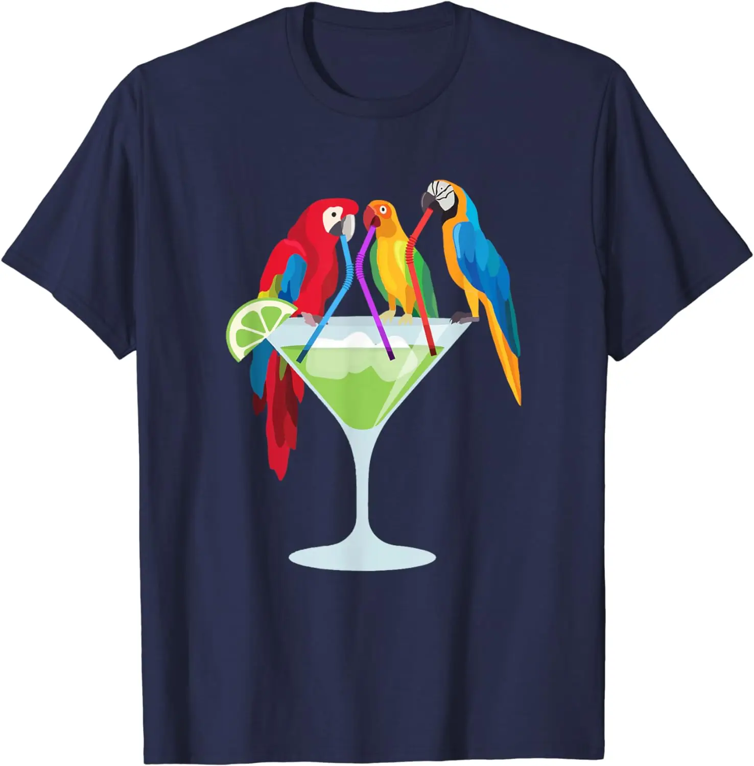 Parrots Drinking Margarita Tropical Vacation Hawaiian Birds T-Shirt for Men Women Oversized T Shirt Graphic Tee