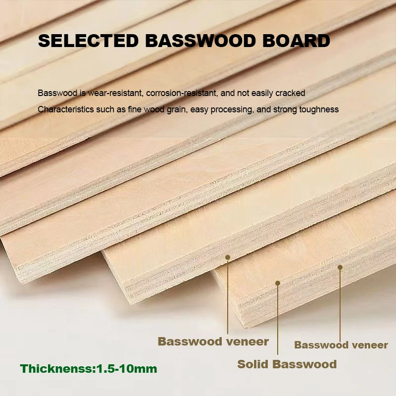 

Thickness 1.5/2/3/4/5/6/8/10mm Basswood Board Handmade DIY Building Model Design Material Sheet Drawing Board Plywood Customize