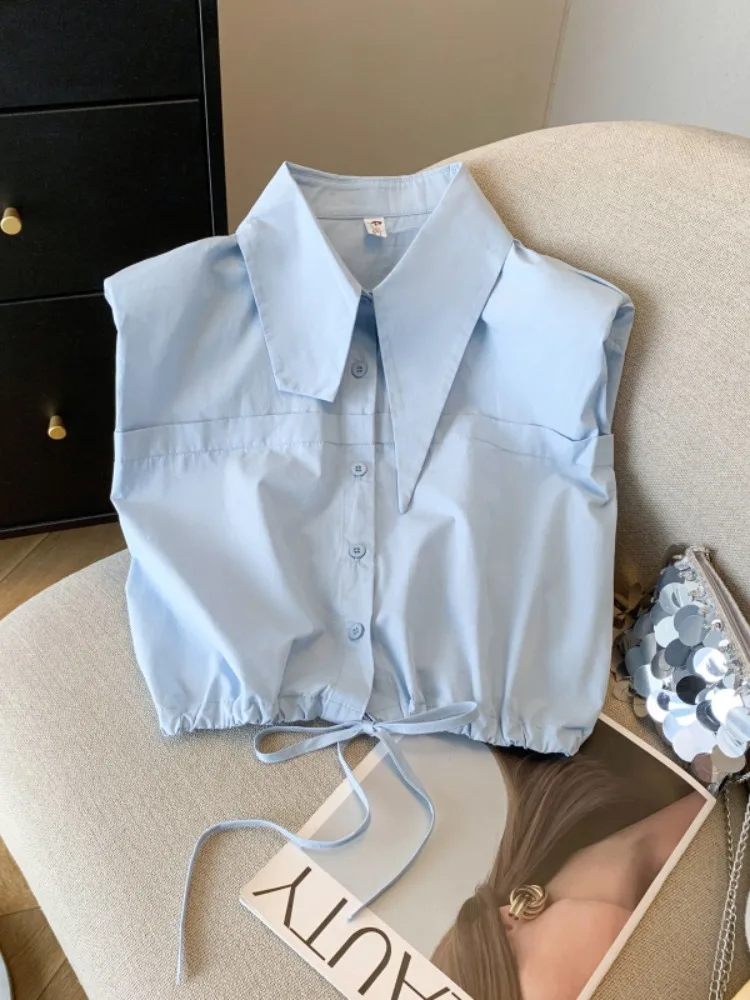 

Уникальная женская летняя модная рубашка без рукавов с воротником, прямого кроя, в корейском стиле, для повседневной носки, дышащая, ветрозащитная.