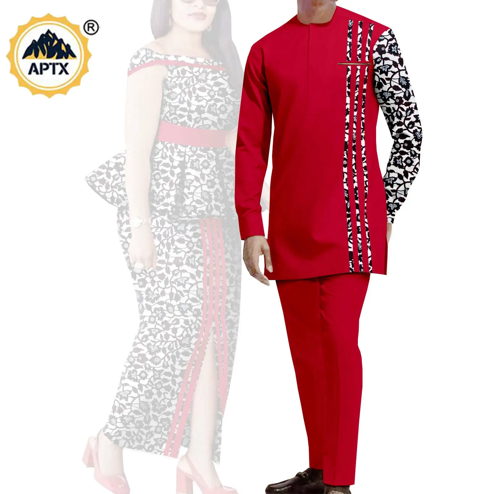 Matching Couple Outfits Men Shirts and Pants Sets Dashiki African Dresses for Women Top and Split Skirts for Wedding Y23C006