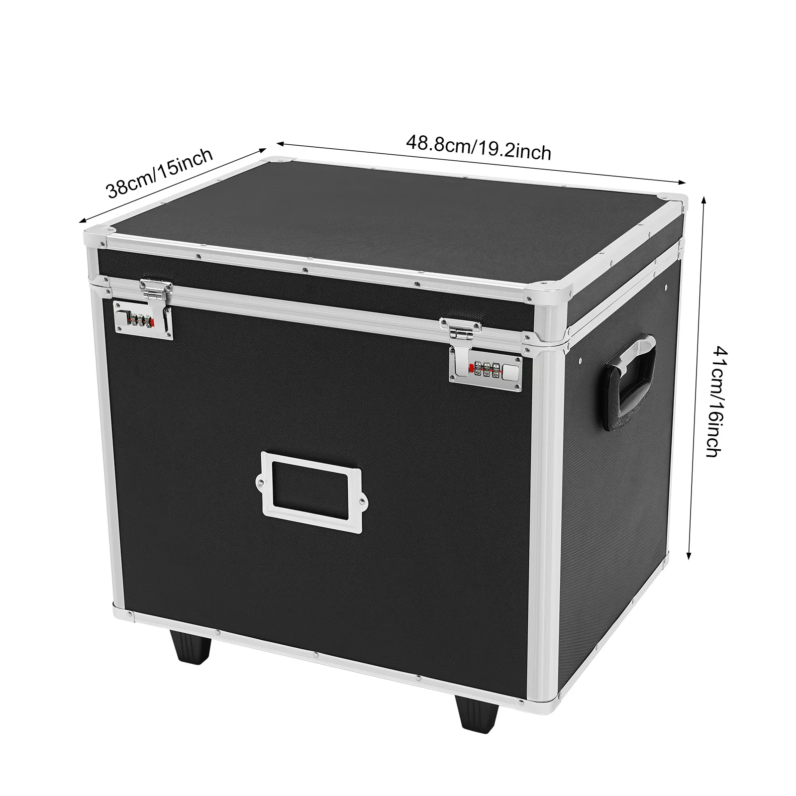 Black Aluminum Alloy 19.2x15x16 Inch Pull Rod File Lock Box Pulley Password Storage Briefcase