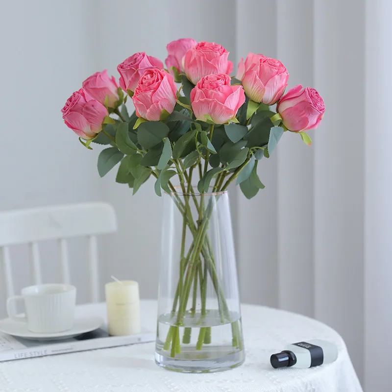 1PCS Retro Roasted Edge Rose Artificial Flower Home Decoration Fake Flower Wedding Bouquets Coke Edge Silk Rose