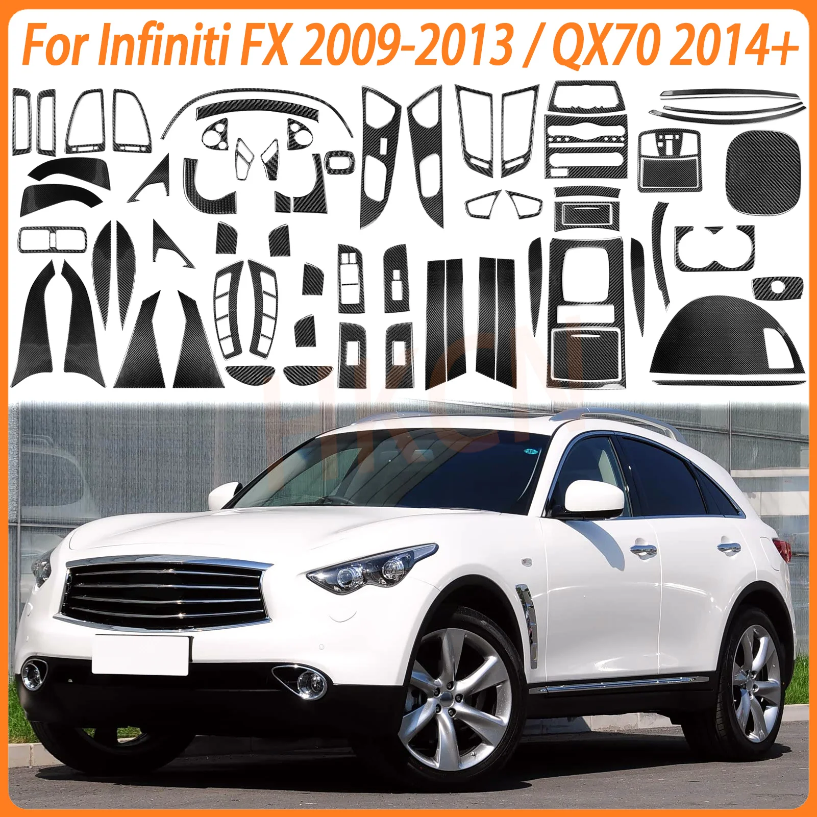 Para Infiniti FX 2009-2013 QX70 2014+ Fibra de Carbono Panel Central de Radio, Aire Acondicionado, CD, Palanca de Cambios, Panel de Puerta, Accesorios para Coche, Adhesivo Decorativo