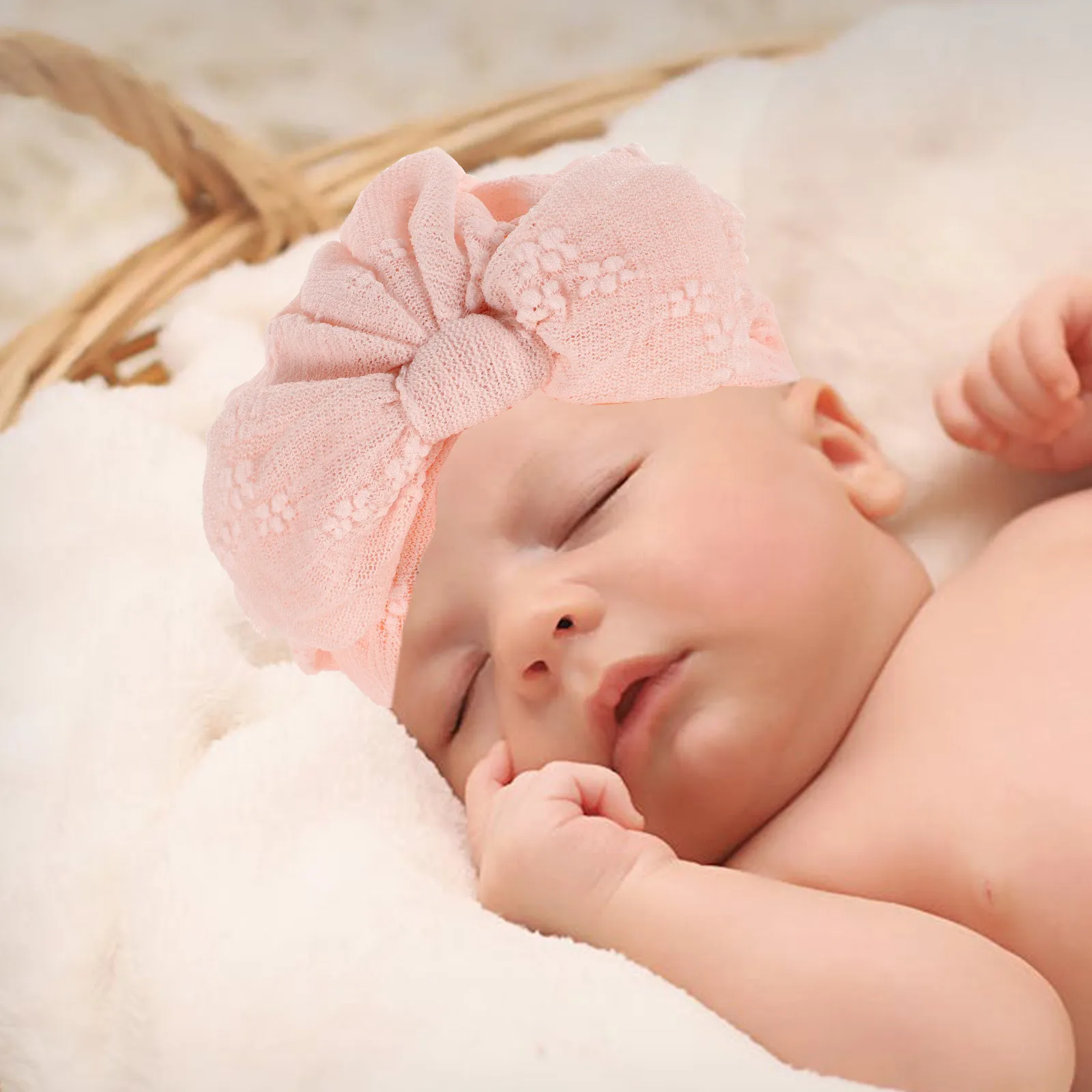 الدانتيل الطفل قبعة الوليد عمامة غطاء رأس للفتيات الرضع الفتيان لينة الدافئة قبعة قبعة ربيع الخريف الشتاء الشعر الزخرفية #5