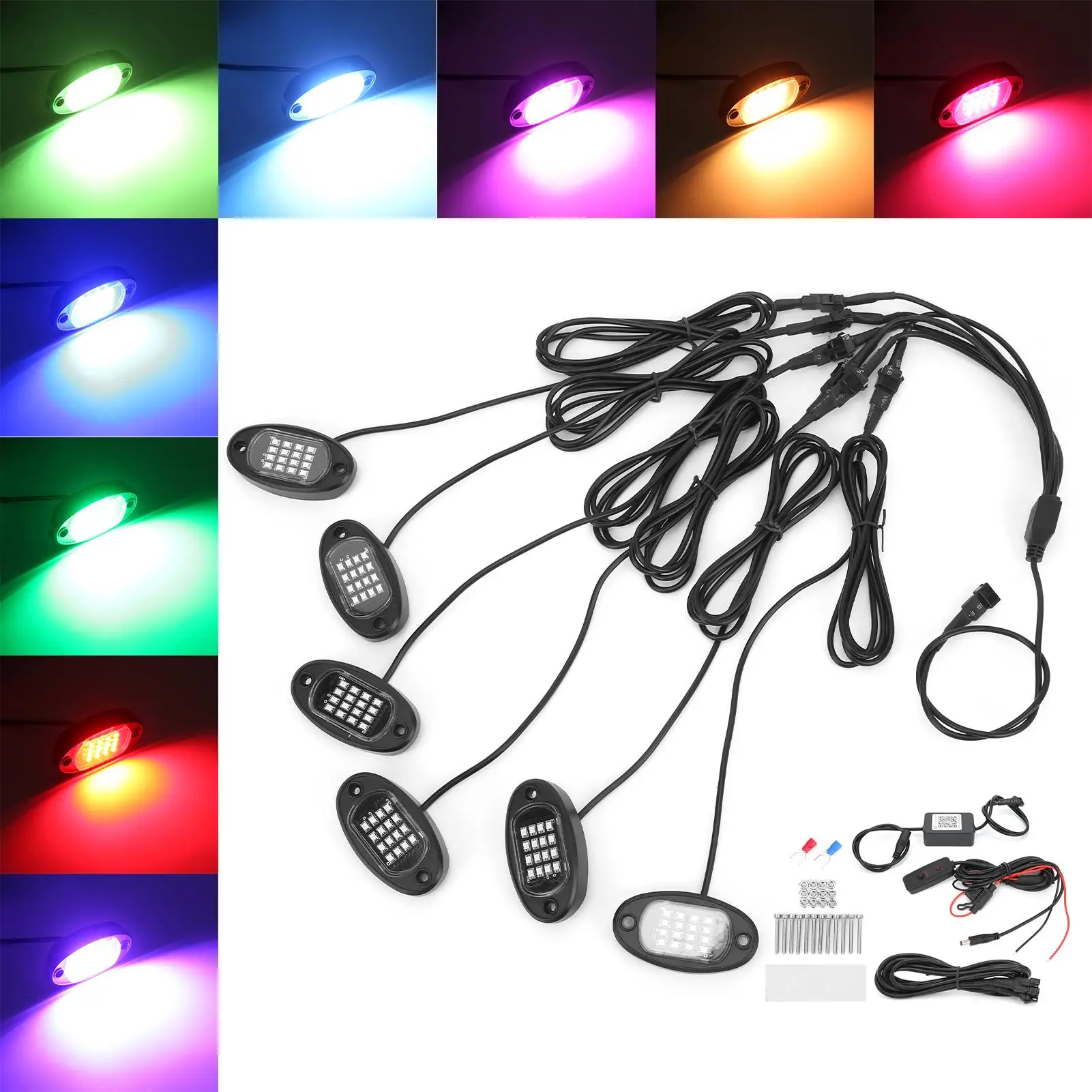 for car Accessories automobiles LED Rock Light Kit 1V6 Remote Control Colorful for car Motorcycle Chassis air flow meter