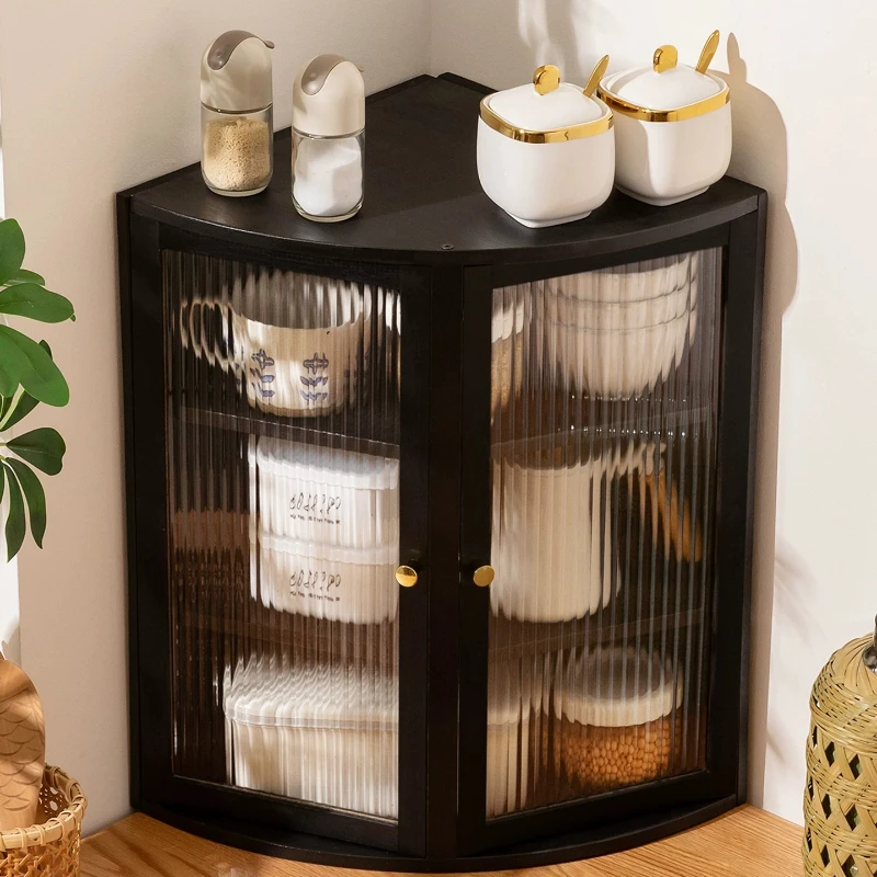 

90° Right Angle Storage Rack, Double Door Kitchen Corner Shelf, Multilayer Spice Caddy, Thick Rotating Counter Organizer