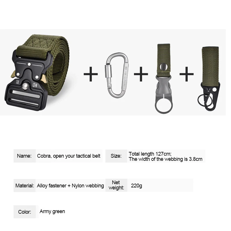 Quick Release Tactical Belts Men Canvas Waistband with Water Bottle Hanging Hook Carabiners Outdoor Hunting Gear Kit