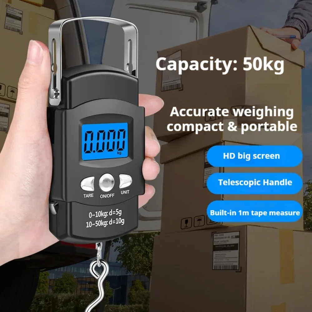 50kg Digital Luggage Hanging Scale, Portable Electronic Hand Scale with 100cm Tape for Travel, Fishing & Household Weighing