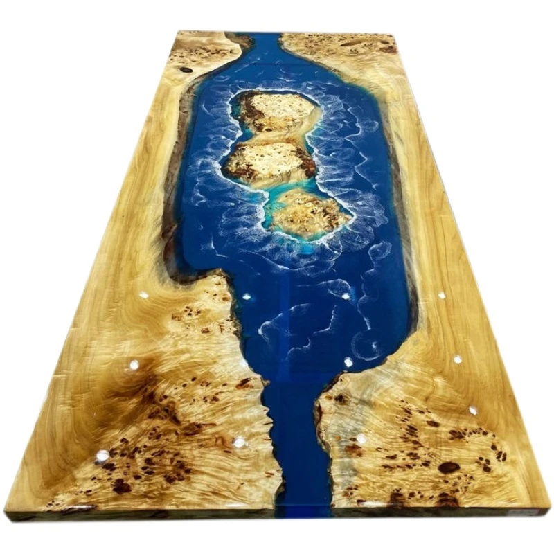 Custom epoxy resin table, large slab solid wood tea table, walnut flowing water tea table, tea table, square table