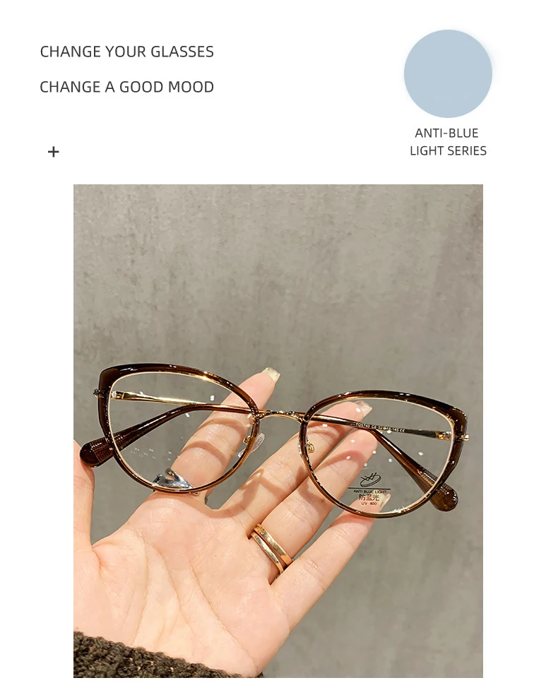 Neue Mode Marke Design Damen Cat Eye TR Legierung Rahmen Anti Blau Licht Rezept Benutzerdefinierte Myopie Gläser Photochrome 0 bis 600 – Detail 4