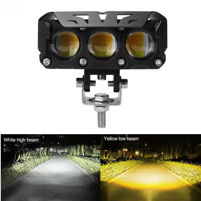 

Motorcycle LED Spot Light, Dual-color Three-eye LED Fog Lamp, Super Bright White & Yellow Waterproof Headlight, Fits Cars, SUVs