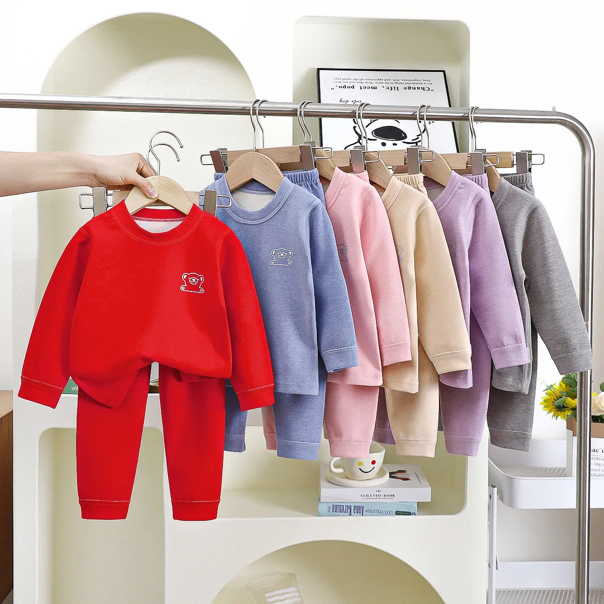 

Детский комплект термобелья для мальчиков и девочек, осенне-зимний шерстяной шелковый пижамный комплект без костей для подростков, комплект домашней одежды1-14 лет