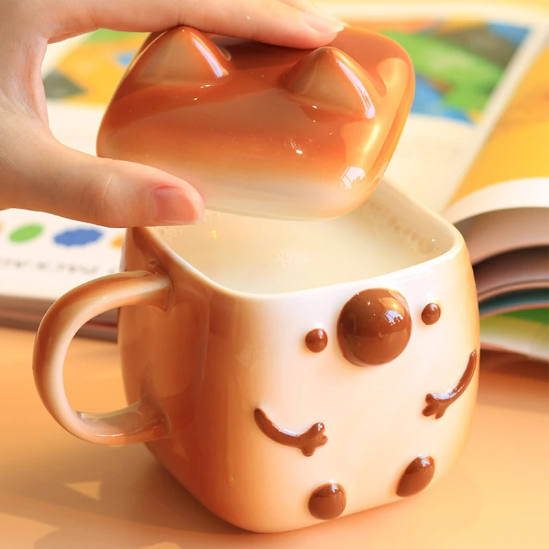 

Lovely And Creative Ceramic Bread Mug With Cover, Drinking Water, Girls' Office Breakfast Cup, lovers' Cup