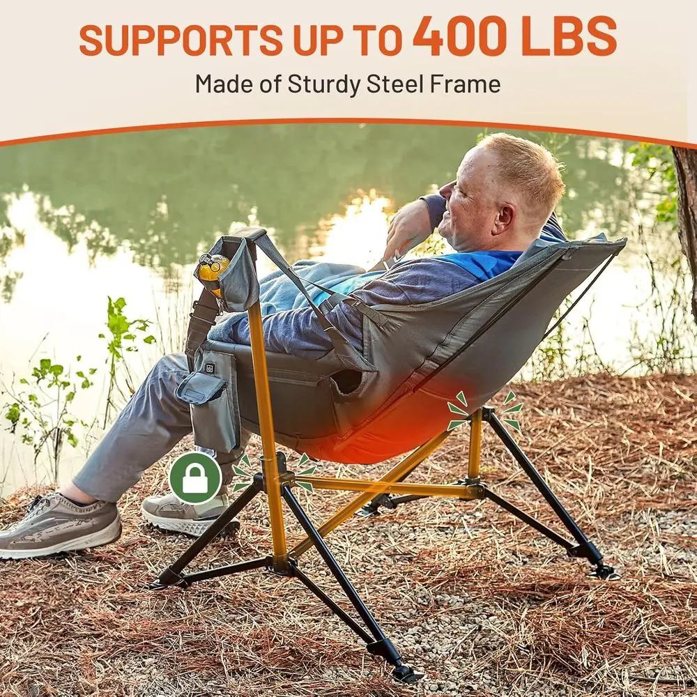 كرسي هزاز ساخن كبير الحجم مع ظهر وارتفاع قابل للتعديل، مقعد هزاز محمول قابل للطي للاستخدام في الهواء الطلق، يدعم #5