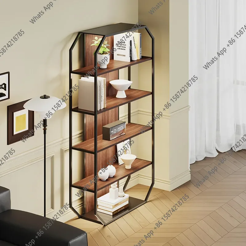 

N67 Medieval stainless steel bookshelf shelf Modern high-end light luxury metal bookcase Floor-to-ceiling Bogu display shelf