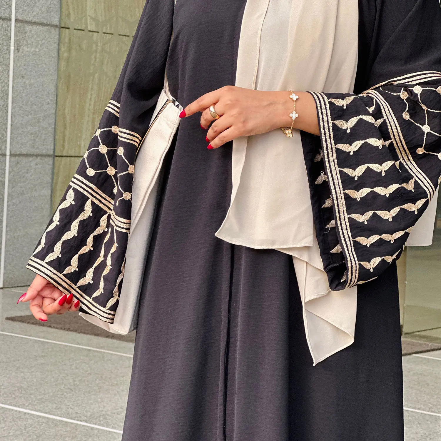 Keffiyeh Embroidery Open Abaya Kimono Cardigan Muslim Abayas for Women Dubai Luxury Islam Clothes Kaftan Hijab Dress Ramadan Eid