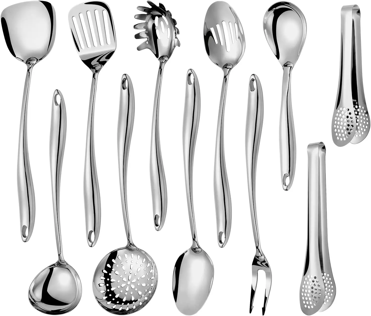 Stainlss Steel Kitchen Utensils Set, 11 Pcs Long Metal Cooking Utensil Gadgets Tools Set With Spatula, Spoon, Ladle,