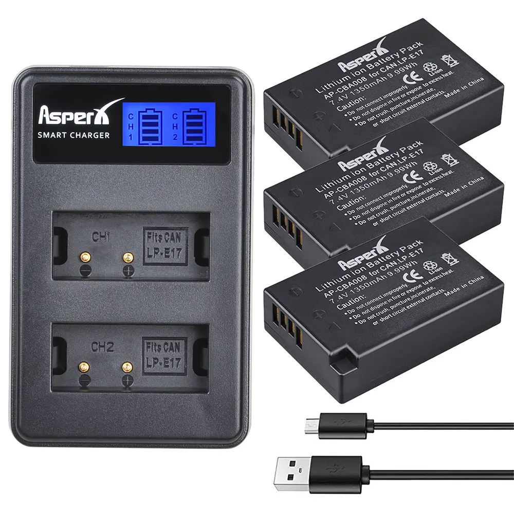 1350mAh LP-E17 LP E17 E17 카메라 배터리 + LCD 듀얼 USB 충전기 캐논 EOS M3 M5 M6 750D 760D T6i T6s 800D 8000D 키스 X8i